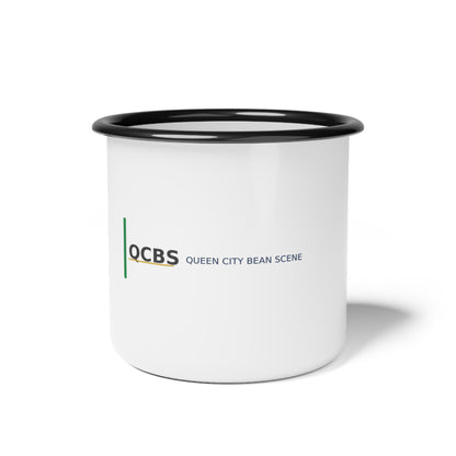 Queen City Bean Scene (QCBS) enamel camp mug, white, 12 oz.